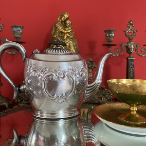 Antique Early 20th Century English EPBM Teapot with Wooden Handle
