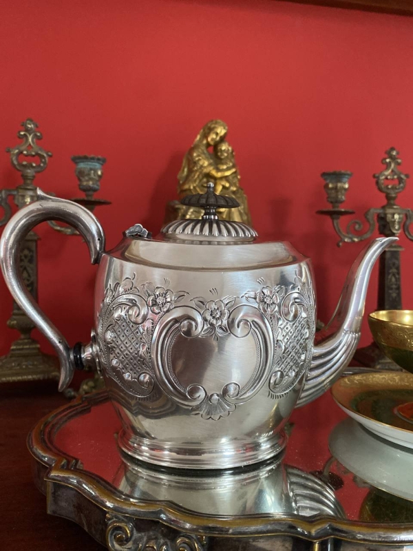 Antique Early 20th Century English EPBM Teapot with Wooden Handle