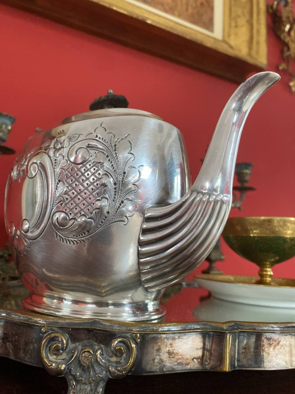 Antique Early 20th Century English EPBM Teapot with Wooden Handle