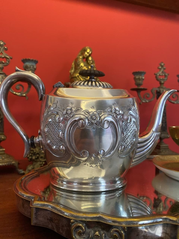 Antique Early 20th Century English EPBM Teapot with Wooden Handle