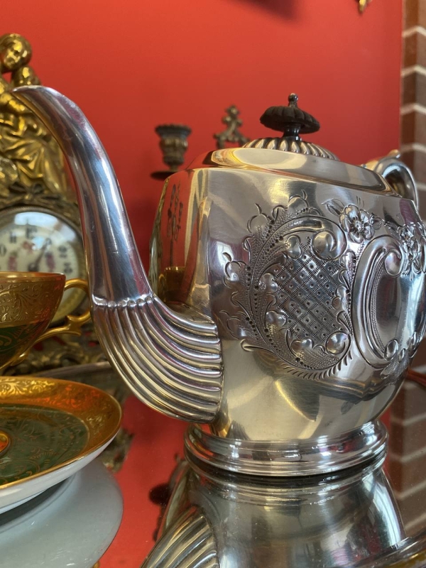 Antique Early 20th Century English EPBM Teapot with Wooden Handle
