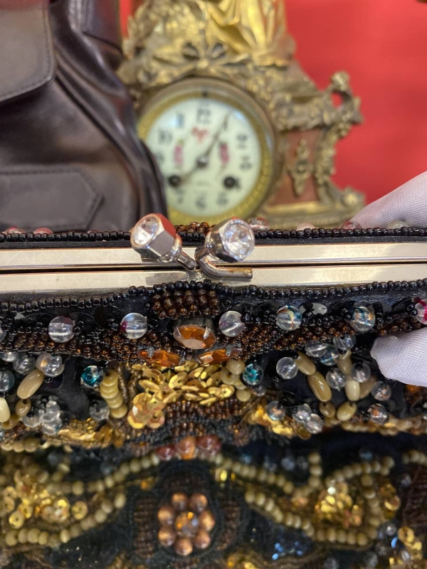 Art Deco Beaded Clutch Bag with Sequins, Stones, and Decorative Clasp