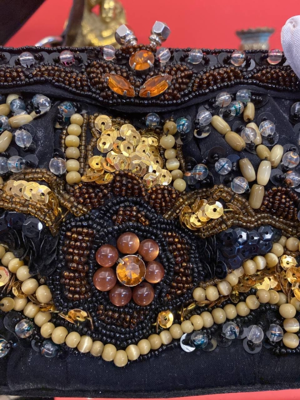 Art Deco Beaded Clutch Bag with Sequins, Stones, and Decorative Clasp