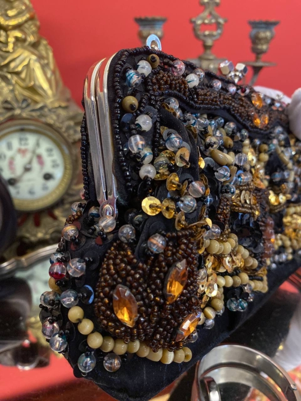 Art Deco Beaded Clutch Bag with Sequins, Stones, and Decorative Clasp