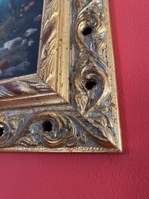 Neapolitan Landscape Oil Painting in Ornate Gilded Wood Frame