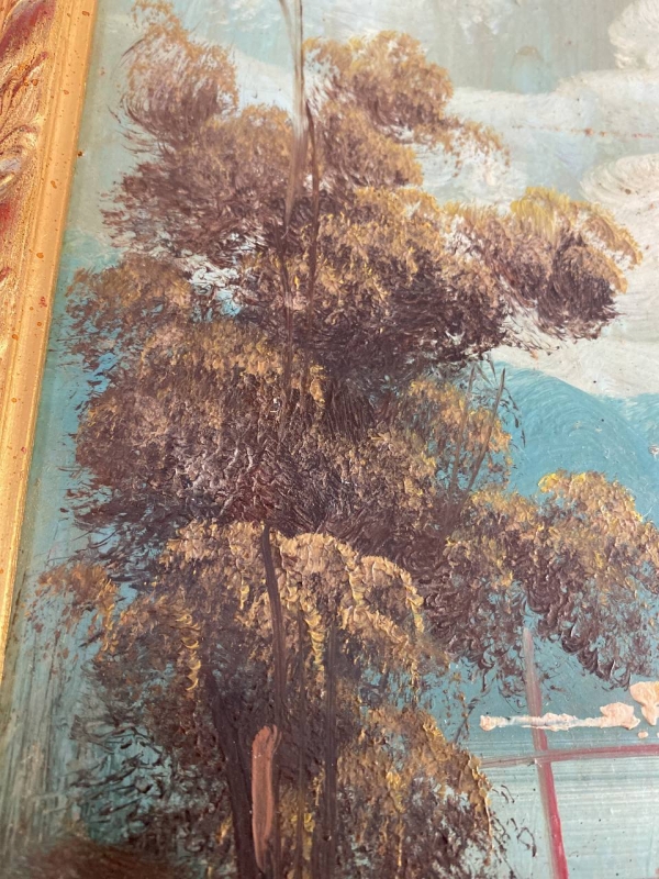 Neapolitan Landscape Oil Painting in Ornate Gilded Wood Frame
