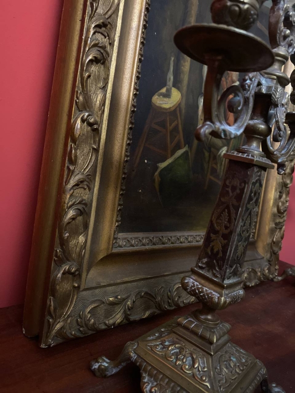 Antique 19th-Century European Oil Painting: "The Artist" by F. Derost