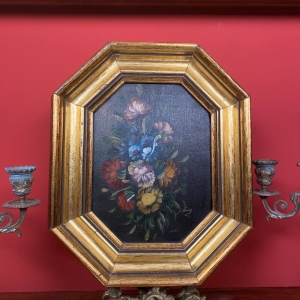 Italian "Flowers" Still Life Oil Painting in Ornate Gilded Frame