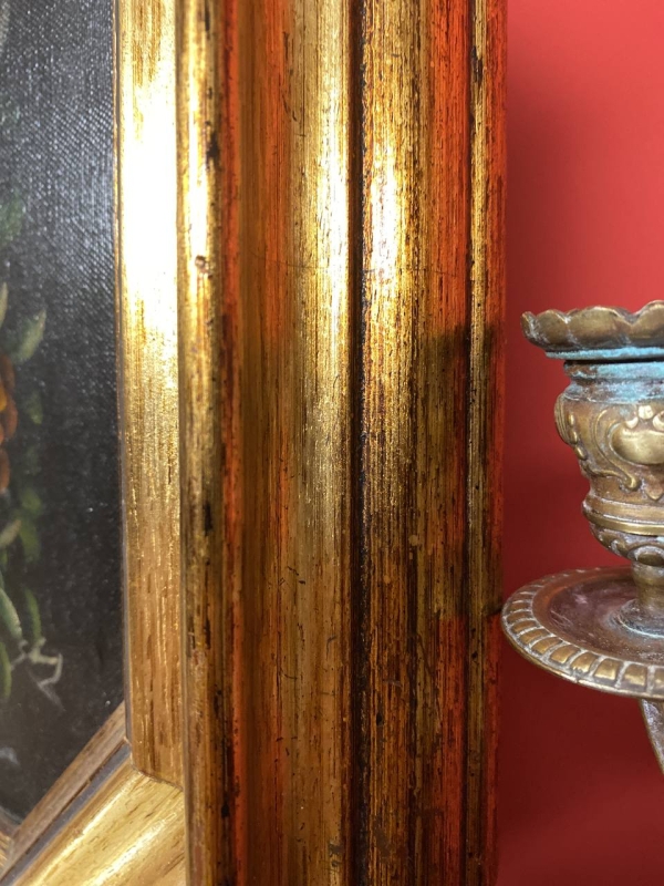Italian "Flowers" Still Life Oil Painting in Ornate Gilded Frame