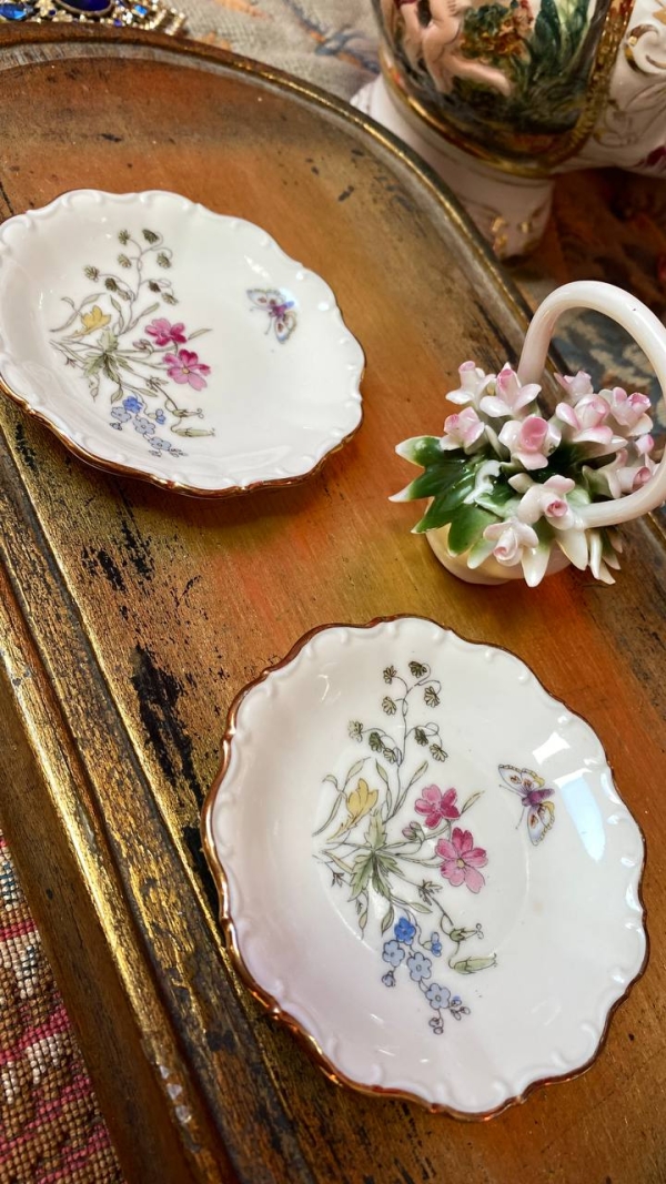 Bavarian Miniature Plates with Floral and Butterfly Motifs