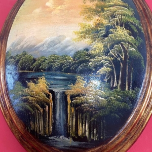 Vintage Italian Convex Landscape Painting on Wood