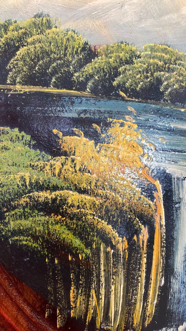 Vintage Italian Convex Landscape Painting on Wood
