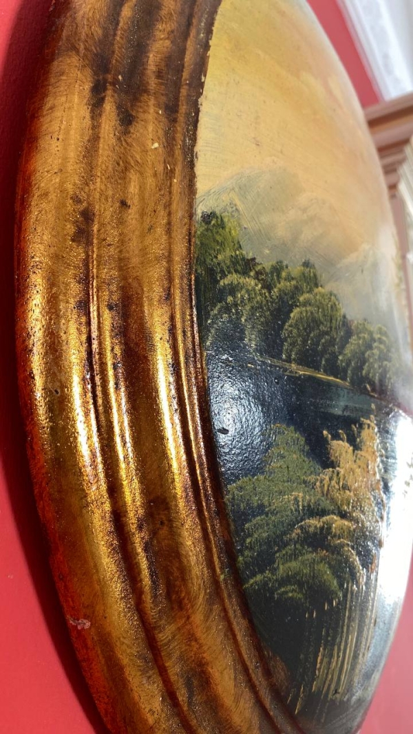Vintage Italian Convex Landscape Painting on Wood