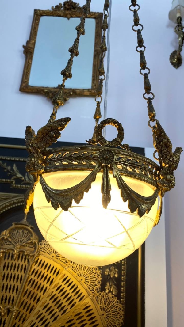 Antique Empire-Style Three-Eagle Chandelier