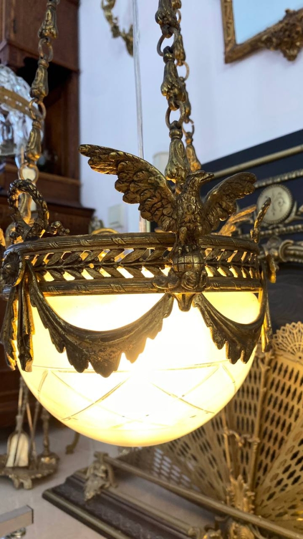 Antique Empire-Style Three-Eagle Chandelier