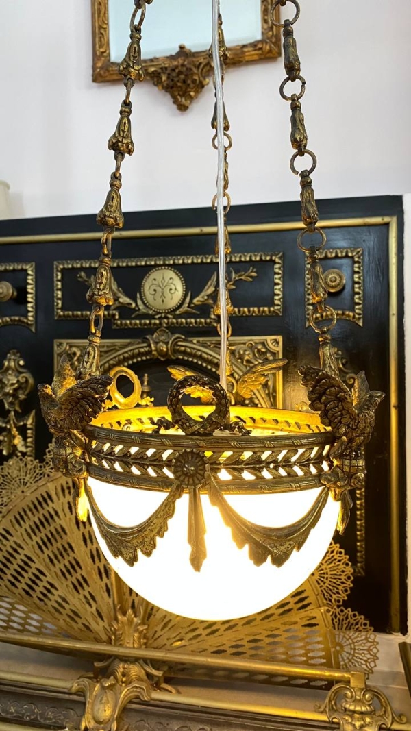 Antique Empire-Style Three-Eagle Chandelier