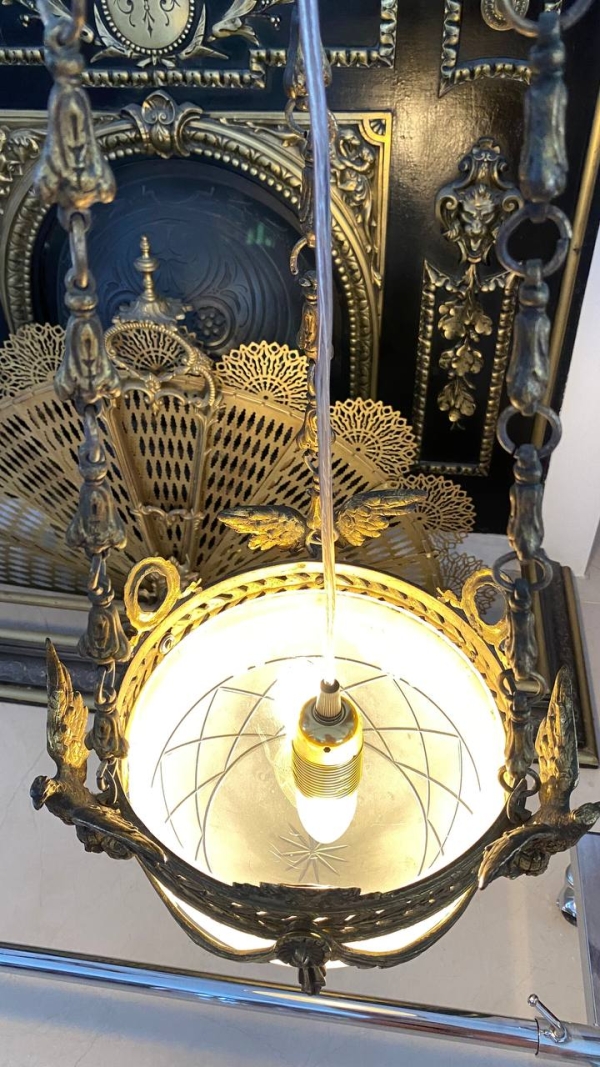 Antique Empire-Style Three-Eagle Chandelier