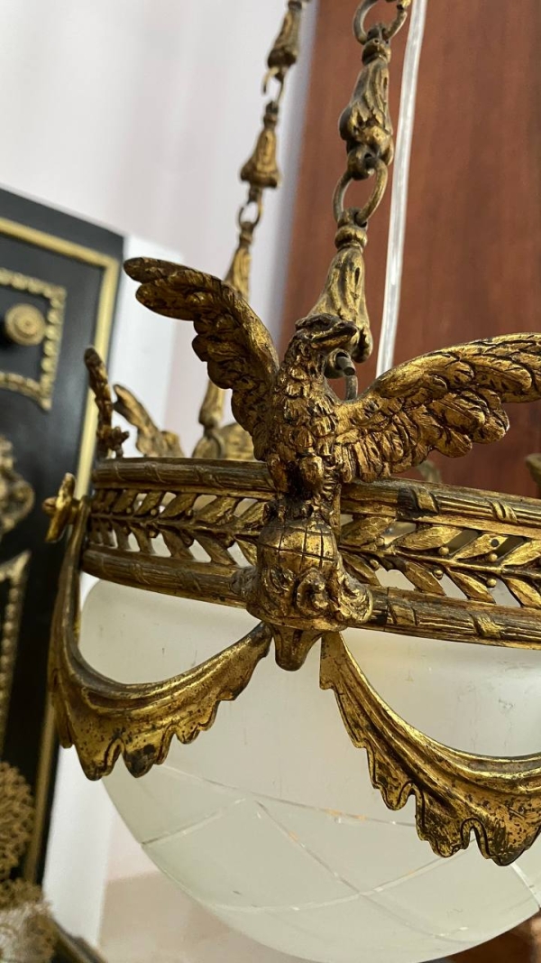 Antique Empire-Style Three-Eagle Chandelier