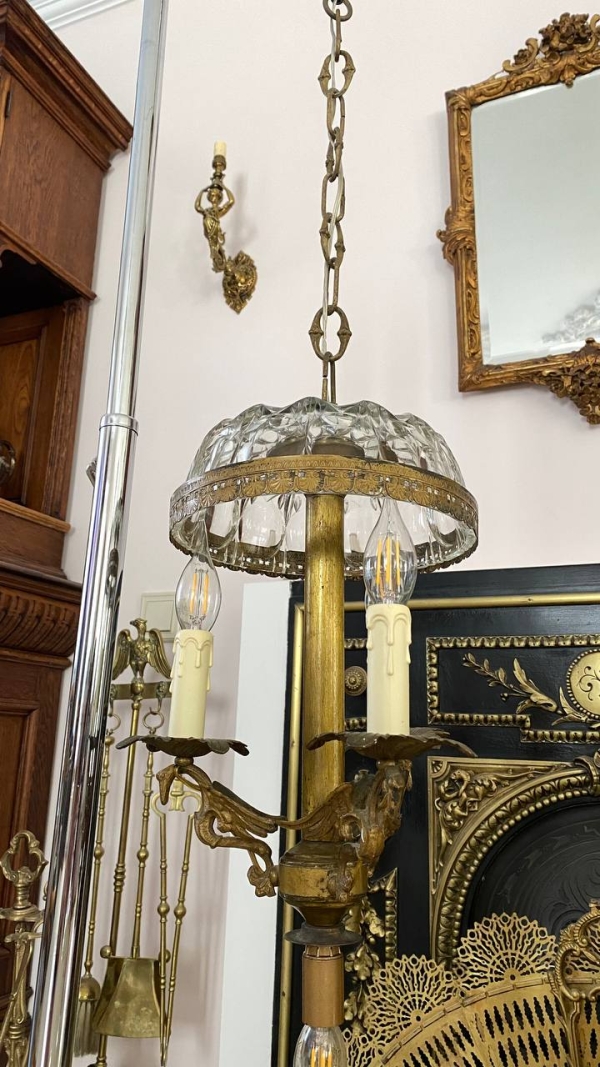 Antique Gargoyle Chandelier with Crystal Shade