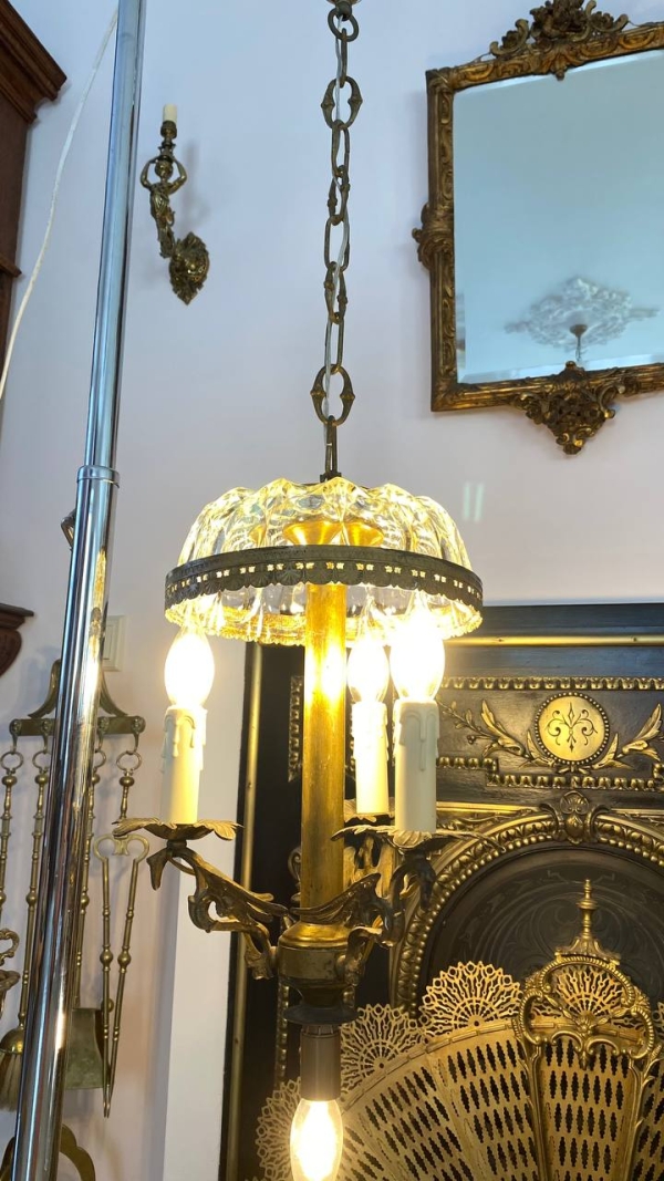 Antique Gargoyle Chandelier with Crystal Shade
