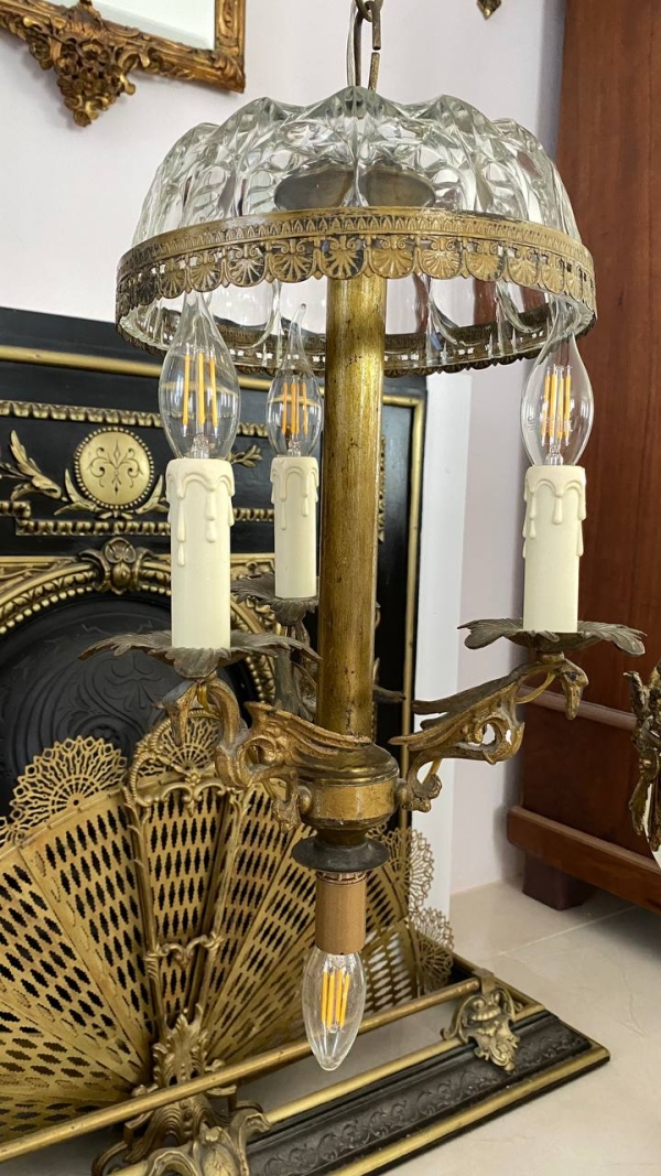 Antique Gargoyle Chandelier with Crystal Shade