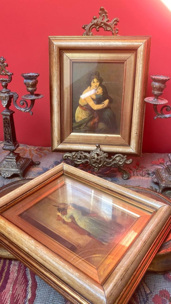 Vintage Decorative Prints: "The Kiss" and "Self-Portrait with Daughter Julie"