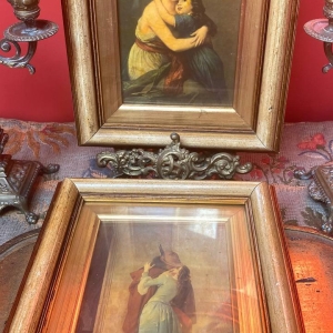 Vintage Decorative Prints: "The Kiss" and "Self-Portrait with Daughter Julie"