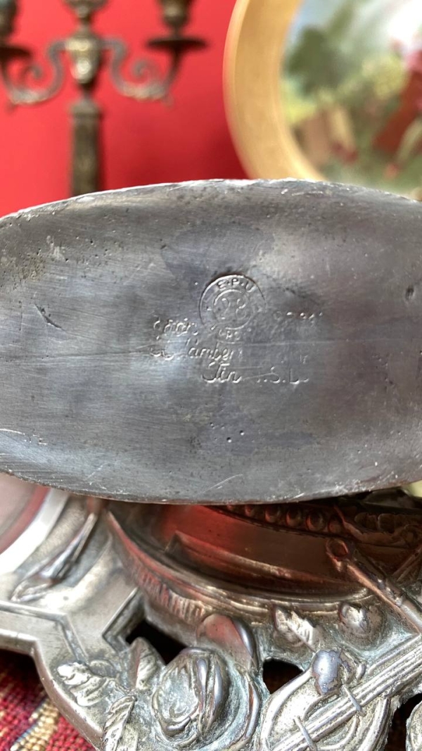 Pair of Pewter Vases with Narcissus Relief