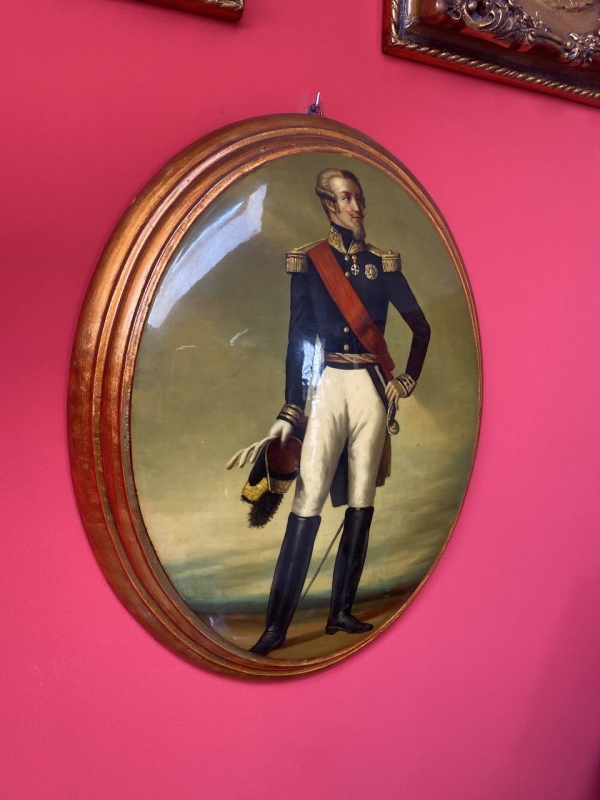 Large Vintage Convex Painting: Louis d'Orléans, Duke of Nemours