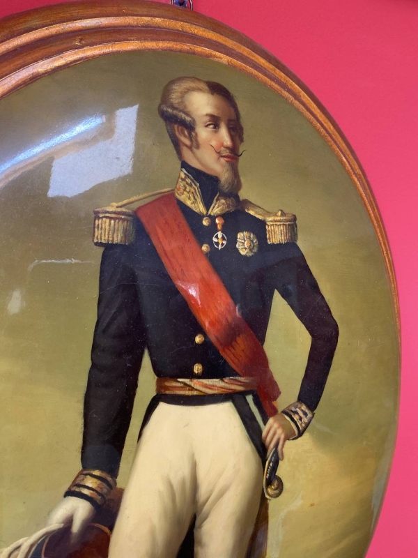 Large Vintage Convex Painting: Louis d'Orléans, Duke of Nemours
