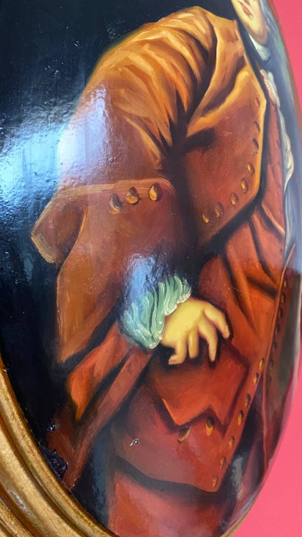 Large Vintage Convex Painting: Portrait of a Nobleman