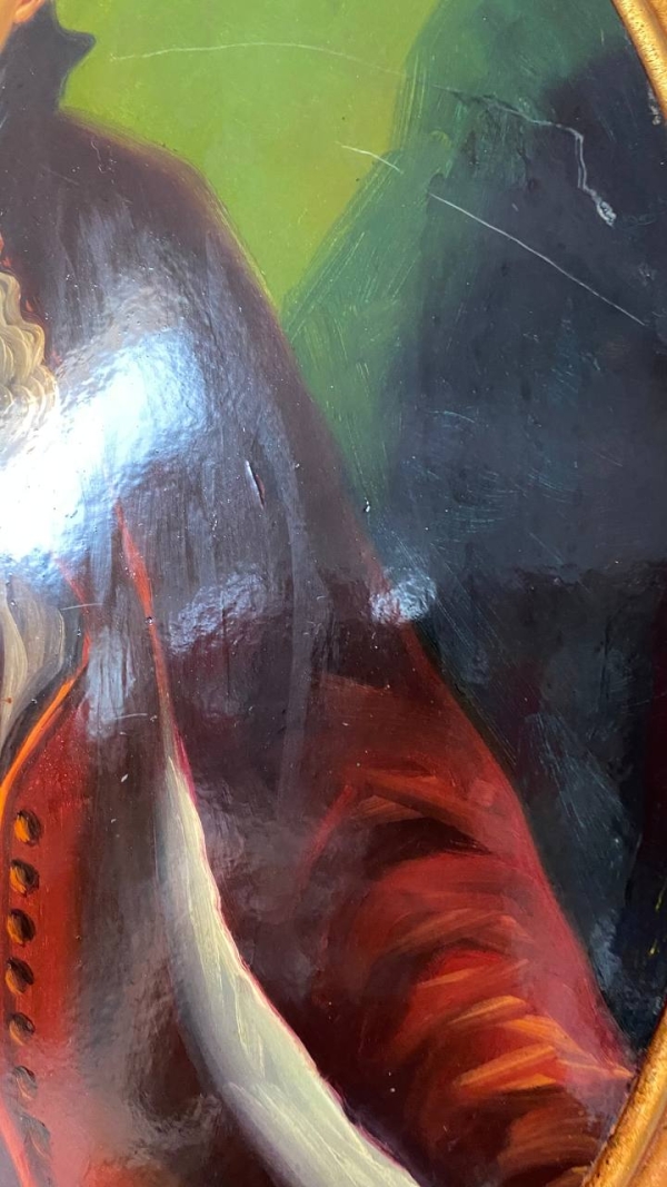 Large Vintage Convex Painting: Portrait of a Nobleman
