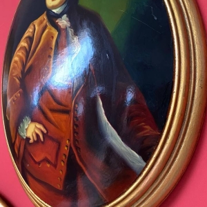 Large Vintage Convex Painting: Portrait of a Nobleman