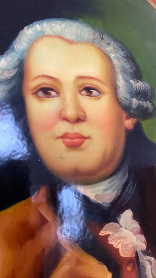 Large Vintage Convex Painting: Portrait of a Nobleman