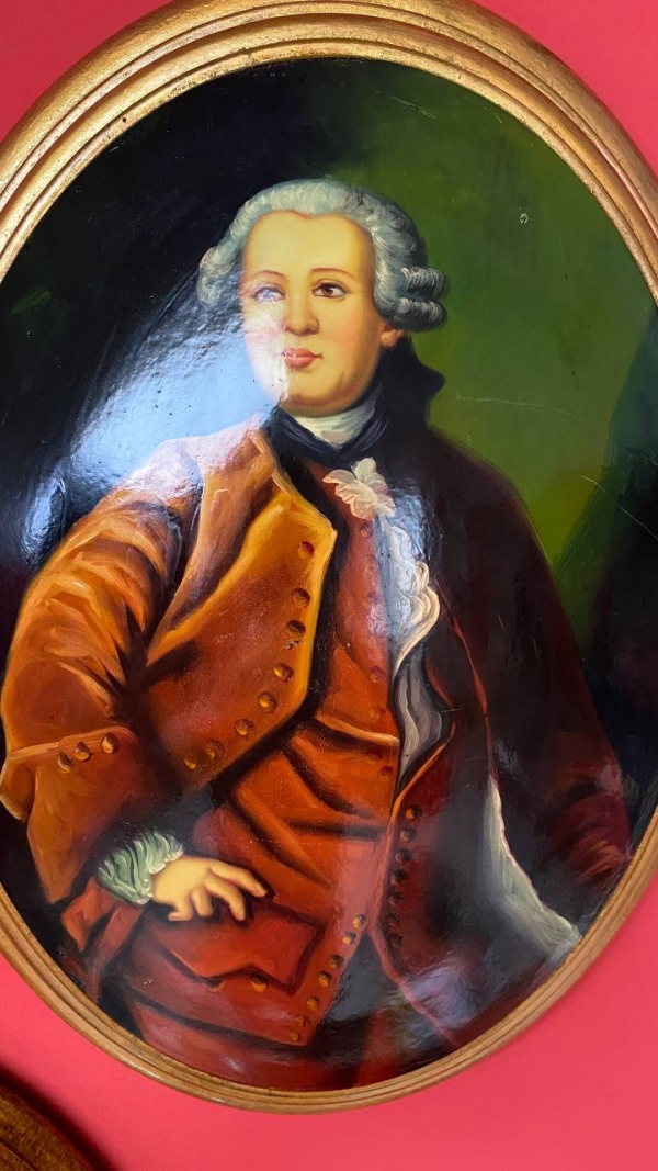 Large Vintage Convex Painting: Portrait of a Nobleman