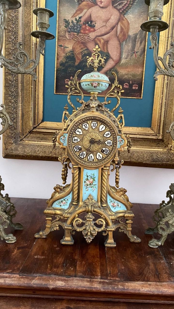 Antique French Rococo Bronze Mantel Clock