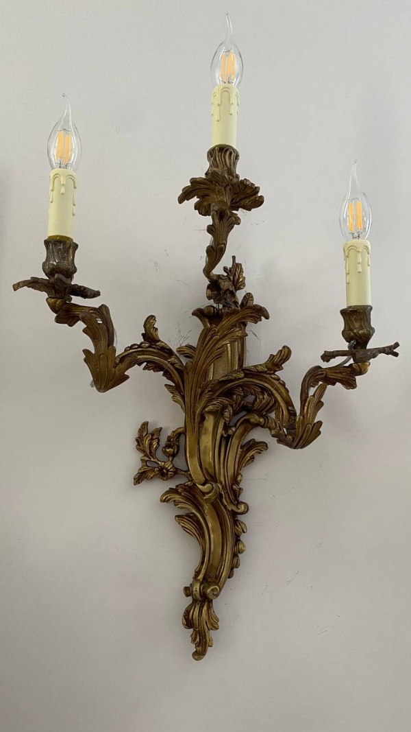 Pair of Antique Italian Baroque Bronze Wall Sconces