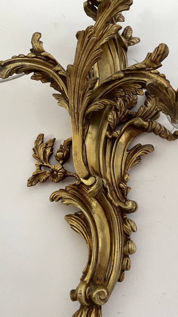 Pair of Antique Italian Baroque Bronze Wall Sconces