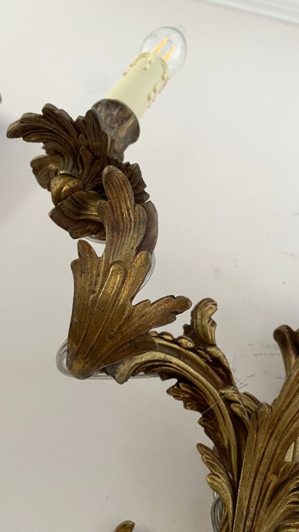 Pair of Antique Italian Baroque Bronze Wall Sconces