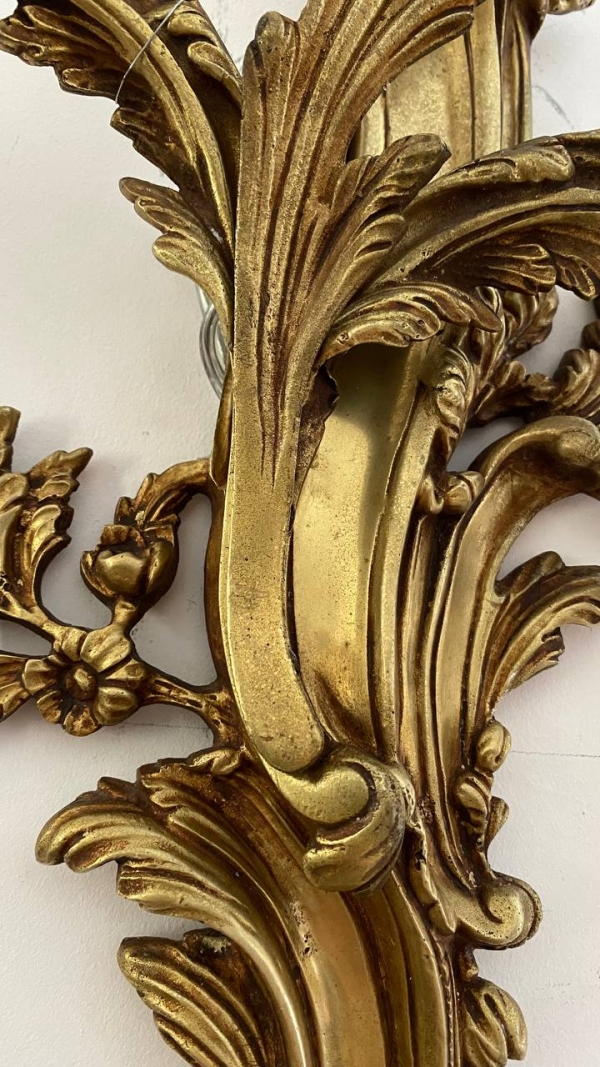 Pair of Antique Italian Baroque Bronze Wall Sconces