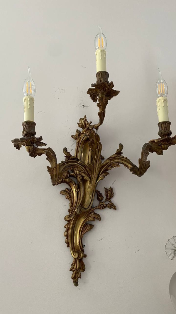 Pair of Antique Italian Baroque Bronze Wall Sconces