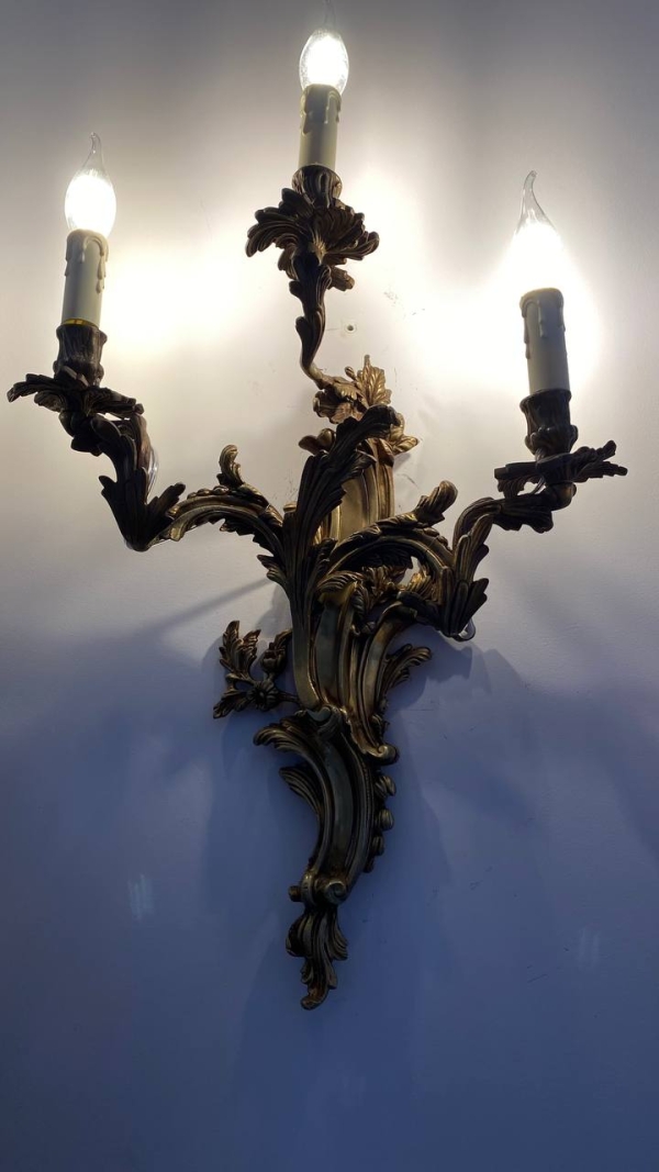 Pair of Antique Italian Baroque Bronze Wall Sconces