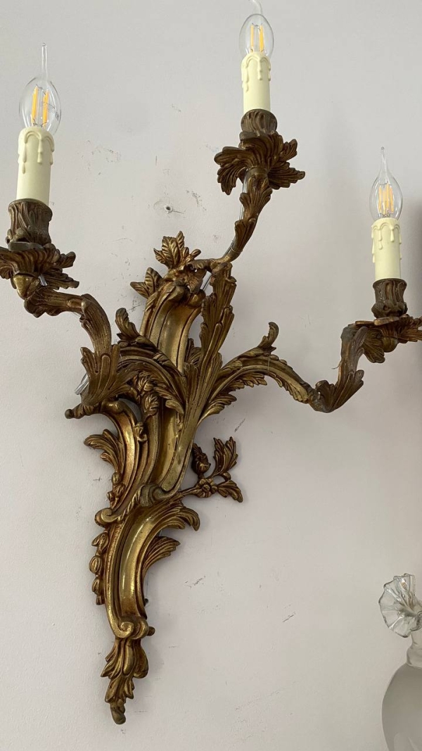 Pair of Antique Italian Baroque Bronze Wall Sconces