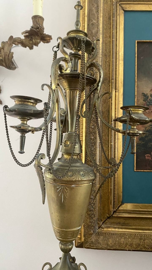 Pair of Antique Bronze Candelabra with Dragons