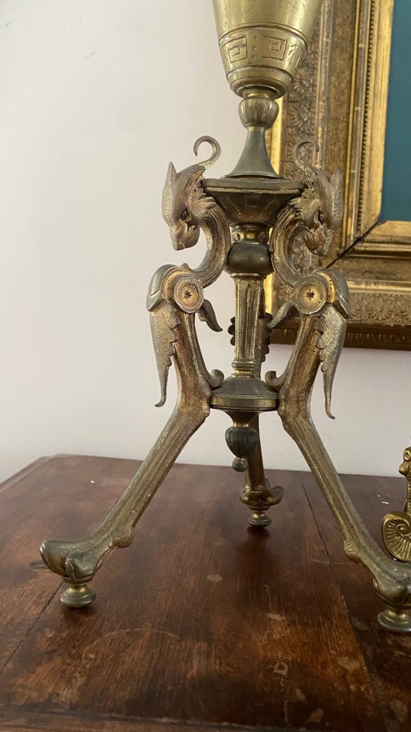 Pair of Antique Bronze Candelabra with Dragons