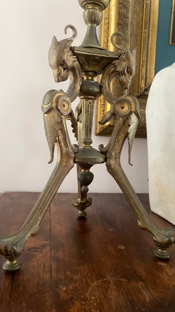 Pair of Antique Bronze Candelabra with Dragons