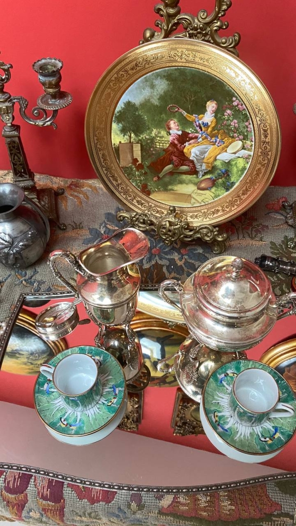 Vintage Figured Mirror Tray – Elegant Centerpiece for Tea & Coffee Service (42 x 27 cm)