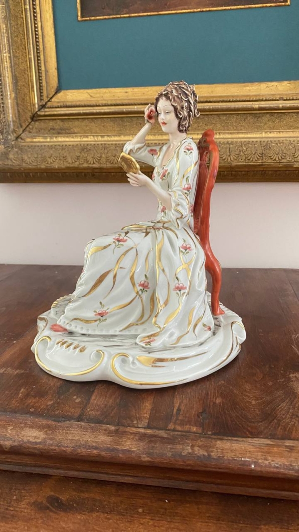 Capodimonte Figurine: Girl Looking in a Mirror