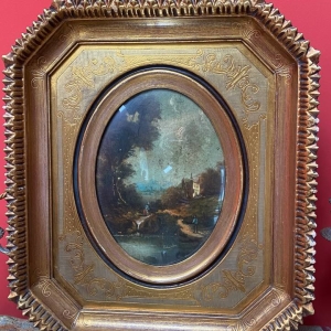 Antique Italian Castle Painting in a Beautiful Frame