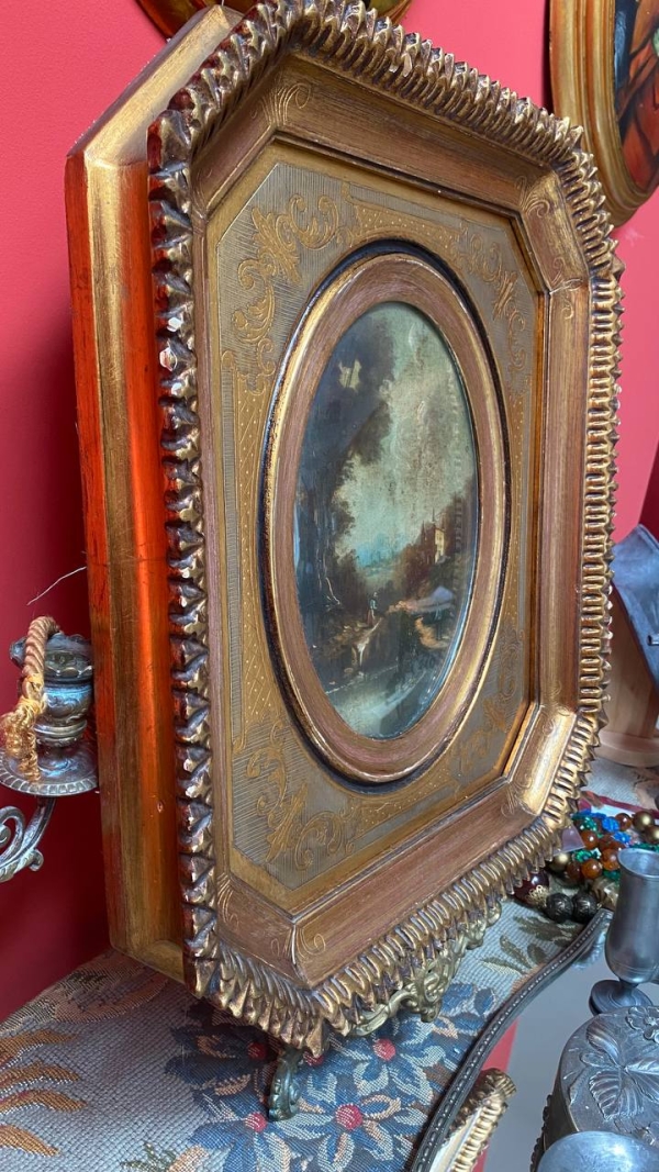 Antique Italian Castle Painting in a Beautiful Frame
